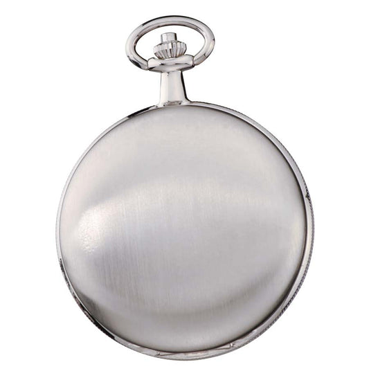 The Charles Hubert Pocket Watch - Full Hunter Quartz - 3940 features a sleek, reflective case and top circular winder, viewed from the back—an elegant classic from Charles Hubert.