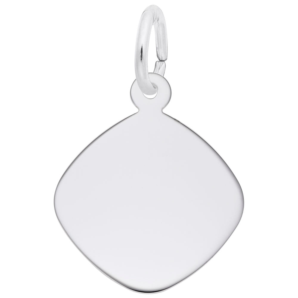 The Rembrandt Charm - Diamond Disk - 4784SS by Rembrandt is a sleek, sterling silver pendant with a smooth, shiny diamond-shaped disc and a small top loop for easy hanging.