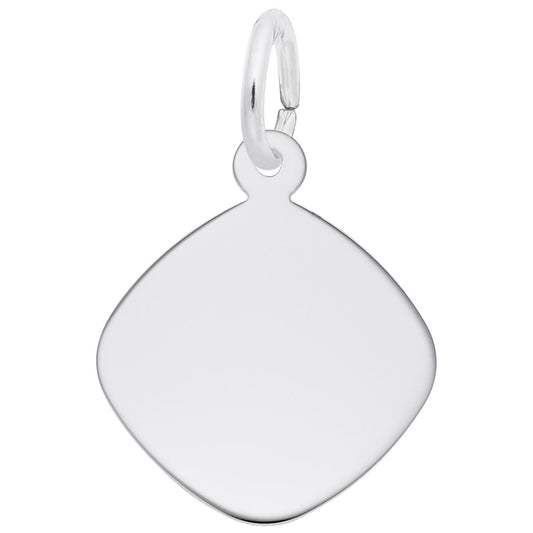 The Rembrandt Charm - Diamond Disk - 4784SS by Rembrandt is a sleek, sterling silver pendant with a smooth, shiny diamond-shaped disc and a small top loop for easy hanging.