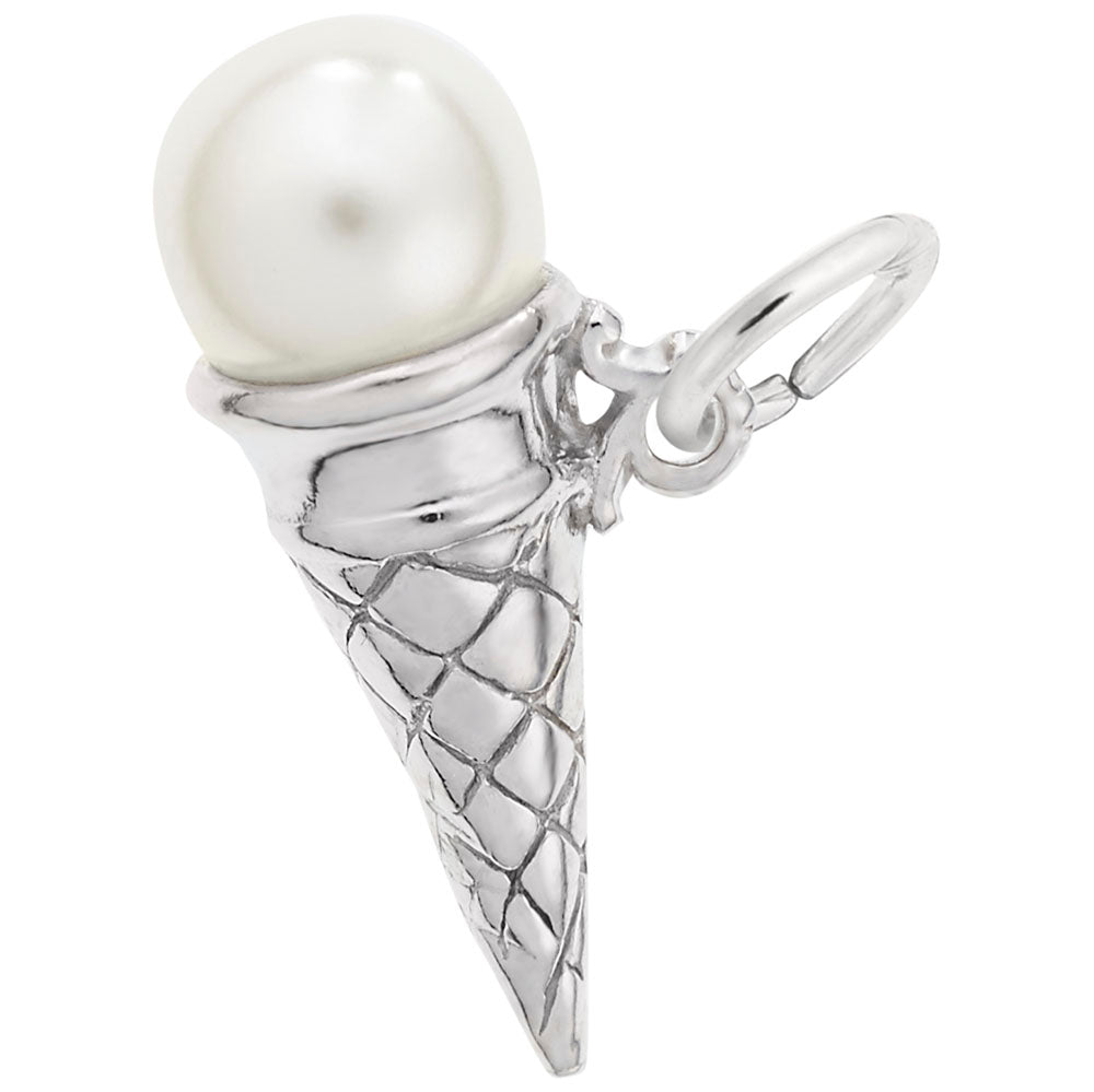 The Rembrandt Charms - Ice Cream Cone - 8141SS features a sterling silver crisscross cone by Rembrandt, topped with a lustrous white pearl scoop.