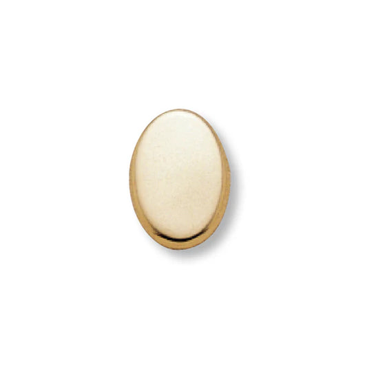 The Speidel Tie Tac Gold (8804108ATT) by Time Square Clock Shop, featuring a shiny, smooth oval design, is elegantly displayed on a plain white background—an ideal formal accessory for men.