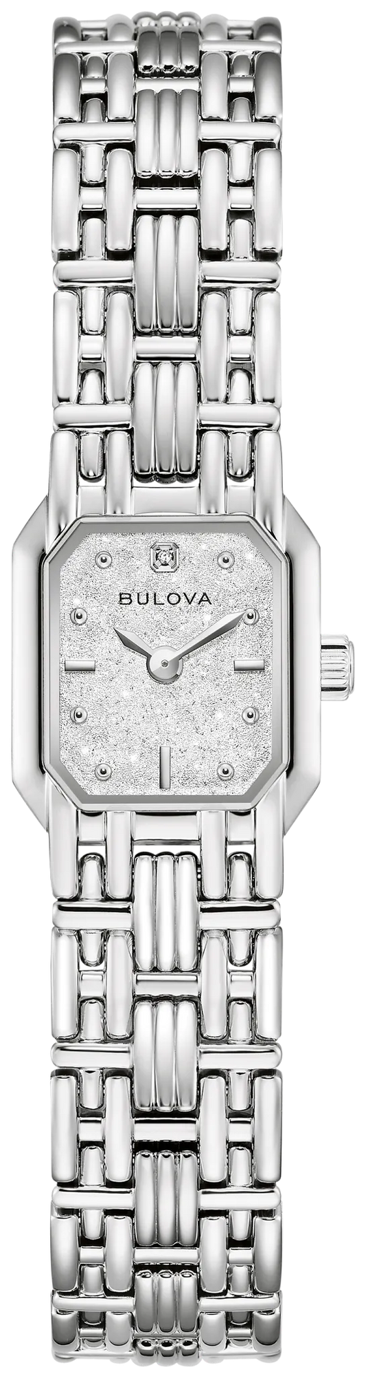 Introducing the Bulova Watch - Goddess of Time - Sophia - 96P263: this elegant women’s timepiece features a sleek rectangular face, minimalist dial with small dot hour markers and two hands, and a refined metallic band. Crafted by Bulova, the Sophia effortlessly blends neo-vintage charm with contemporary sophistication for an enduringly stylish look.