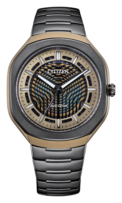 Introducing the Citizen Watch - Limited Edition Photon - BJ6569-59X. This remarkable timepiece by Citizen features a silver and gold-tone Super Titanium band for superior durability and style. The geometric-patterned dial is complemented by bold black hands, while the face prominently displays the CITIZEN and ECO-DRIVE branding to showcase its renowned solar-powered technology. Elegant yet enduring, this limited edition watch perfectly blends sophisticated design with advanced innovation.