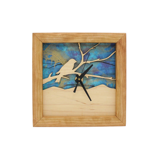 Sabbath Day Woods - Bird on a Branch Azure Sky - Box Clock