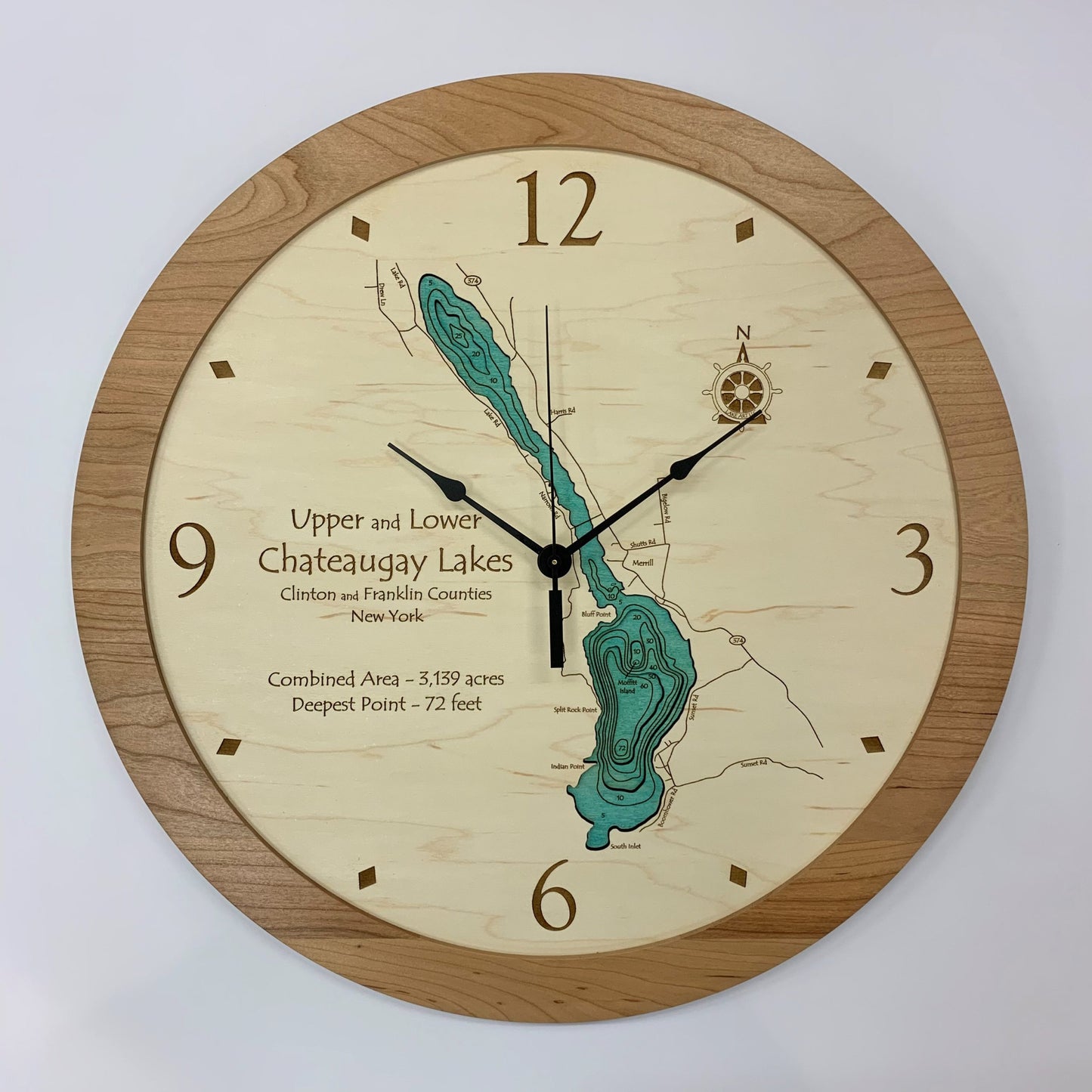Lake Clock - Chateaugay Lakes NY Lake Map Clock