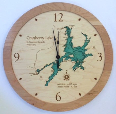 Lake Clock - Cranberry Lake - St Lawrence County NY Lake Map Clock