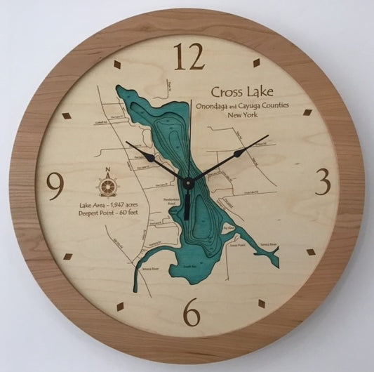 Lake Clock - Cross Lake NY Lake Map Clock