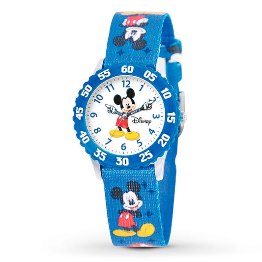 Children's watch with Mickey Mouse design on a blue strap