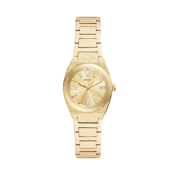 Gold-tone Fossil Watch - Everett - ES5524 analog watch with a textured finish, round face, and link bracelet.