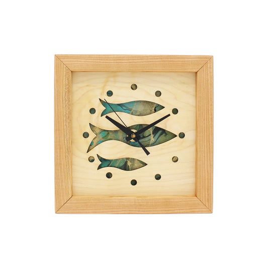 Sabbath Day Woods - Fish at School Aqua - Box Clock