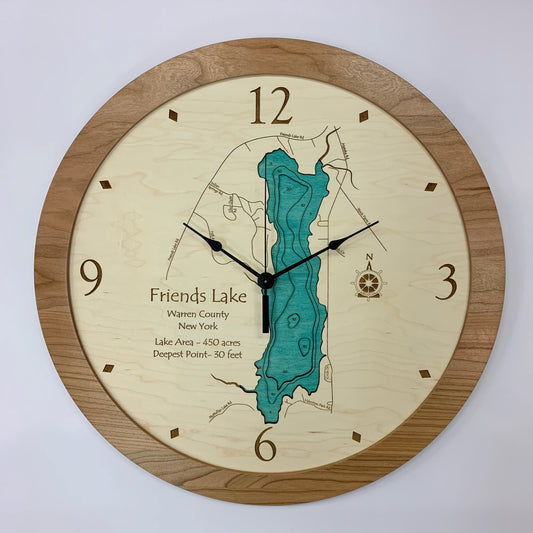 Lake Clock - Friends Lake NY Lake Map Clock