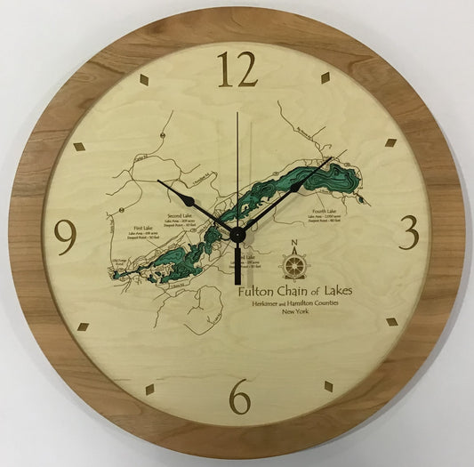 Lake Clock - Fulton Chain of Lakes NY Lake Map Clock