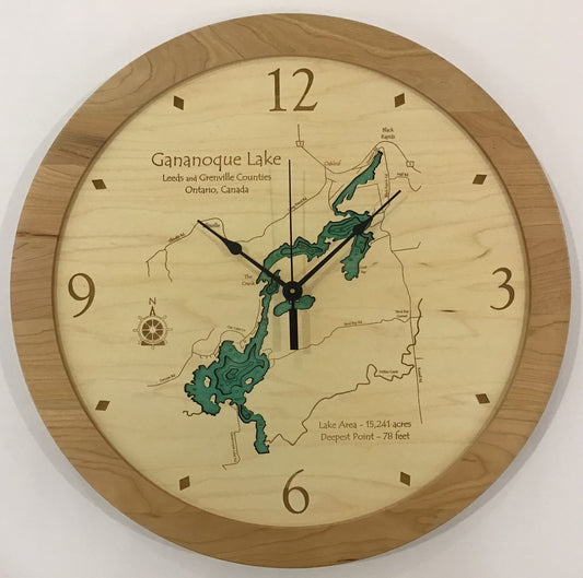 Lake Clock - Gananoque Lake Canada Lake Map Clock