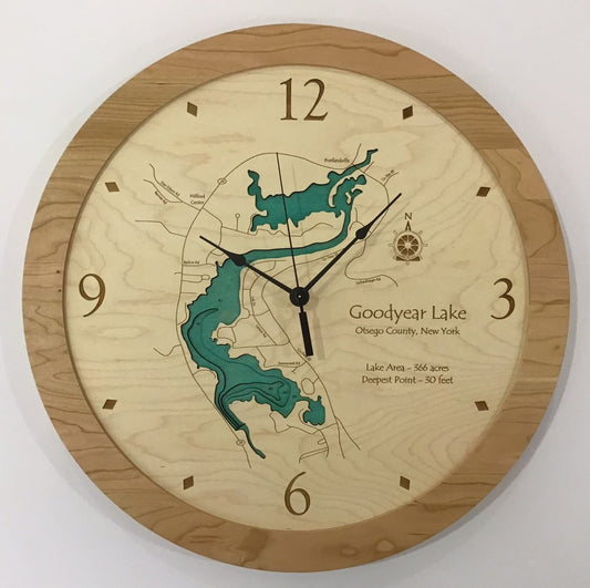 Lake Clock - Goodyear Lake NY Wall Lake Map Clock