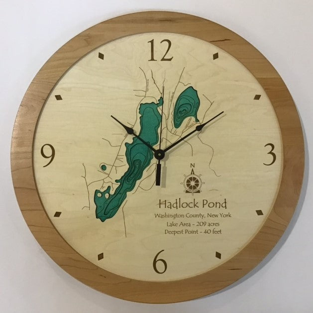 Hadlock Pond - Custom Wooden Lake Clock - New York - Time Square Clock Shop