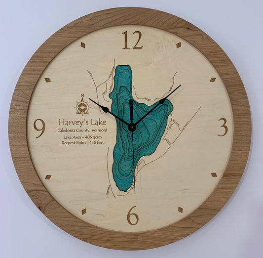 Lake Clock - Harvey's Lake VT Lake Map Clock