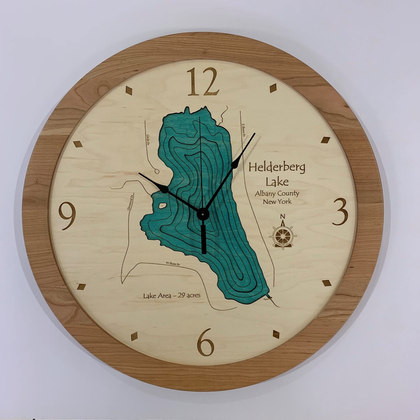 Lake Clock - Helderberg Lake NY Lake Map Clock