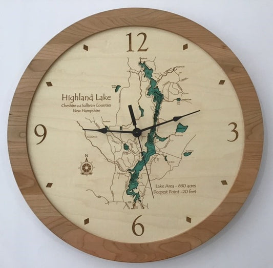 Lake Clock - Highland Lake NH Lake Map Clock