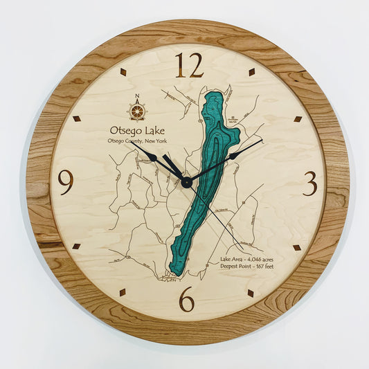 Lake Clock - Otsego Lake - Custom Wooden Lake Clock - New York