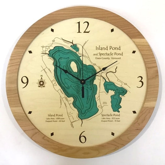 Lake Clock - Island Pond VT Lake Map Clock