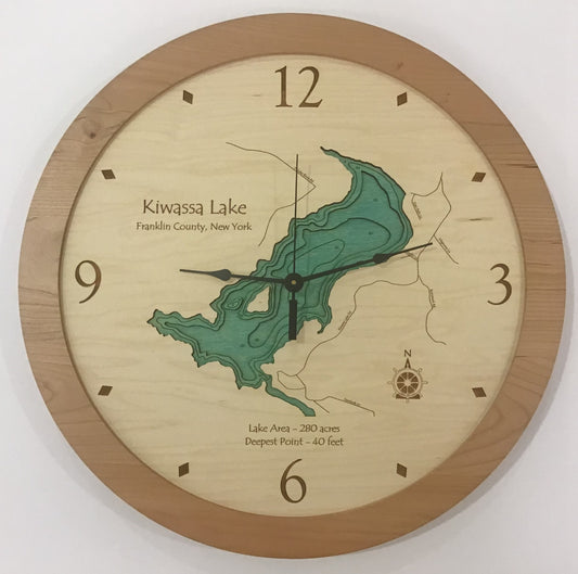 Lake Clock - Kiwassa Lake NY Lake Map Clock