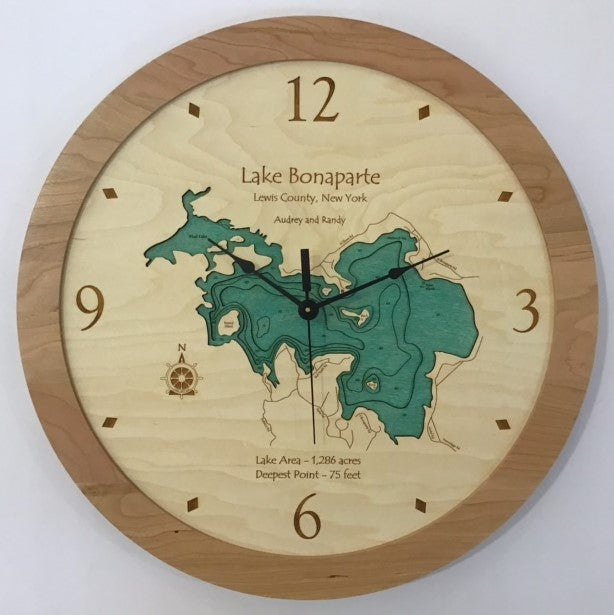 Lake Clock - Lake Bonaparte NY Lake Map Clock