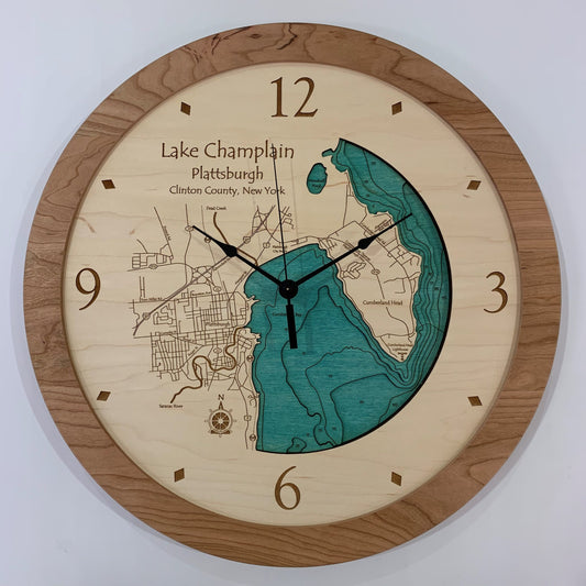 Lake Clock - Lake Champlain at Plattsburgh NY Lake Map Clock