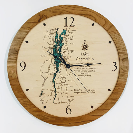 Lake Clock - Lake Champlain - Custom Wooden Lake Clock - Vermont