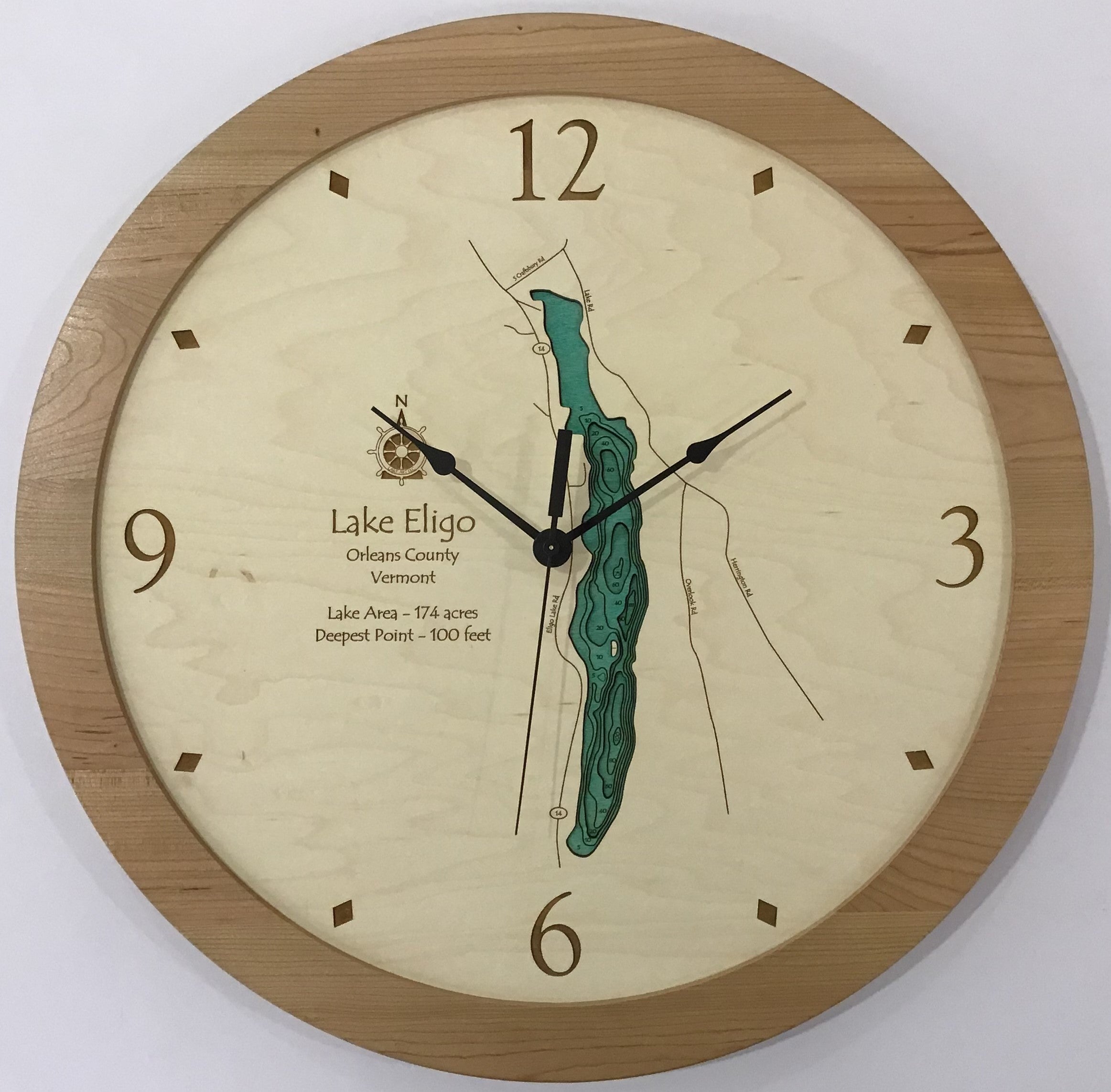 Lake Eligo - Custom Wooden Lake Clock - Vermont - Time Square Clock Shop