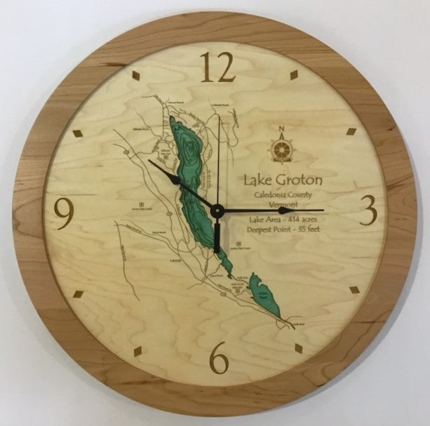Lake Groton - Custom Wooden Lake Clock - Vermont - Time Square Clock Shop