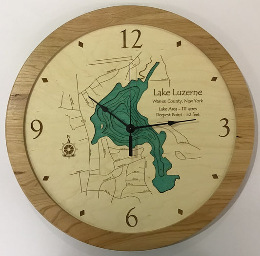 Lake Clock - Lake Luzerne NY Lake Map Clock