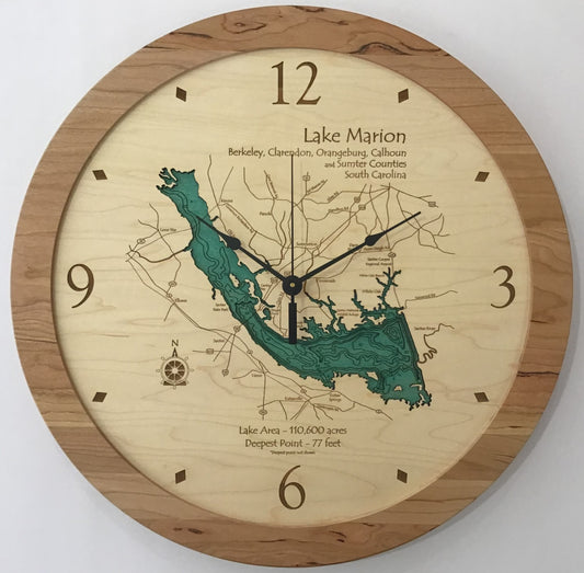 Lake Clock - Lake Marion SC Lake Map Clock