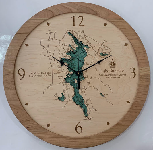 Lake Clock - Lake Sunapee NH Lake Map Clock
