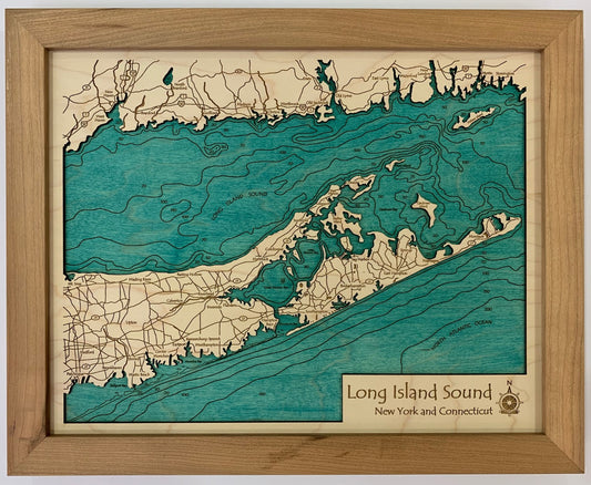 Long Island Sound (Eastern) - Laser Carved Wooden Relief Map - 11" x 14" - New York
