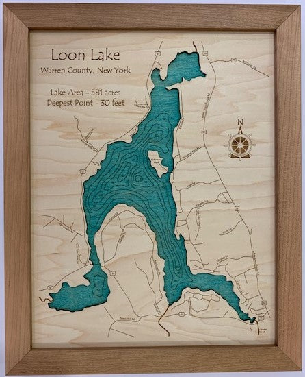 Loon Lake - Laser Carved Wooden Relief Map - 11" x 14" - New York