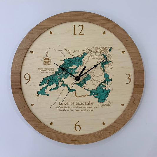 Lake Clock - Lower Saranac Lake NY Lake Map Clock