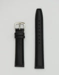 Two pieces of the Hadley Roma HR Watchband MS881 BLK 16L in black leather are displayed side by side on a plain light background—one featuring a silver buckle and the other with multiple adjustment holes.