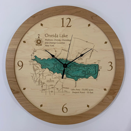 Lake Clock - Oneida Lake NY Lake Map Clock