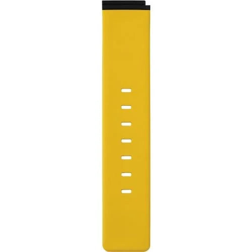 The Bering Watchband - Yellow - 15540-BVYX is a yellow interchangeable strap with a black connector and multiple adjustment holes, designed for minimalist watches or fitness trackers, shown vertically on a white background.