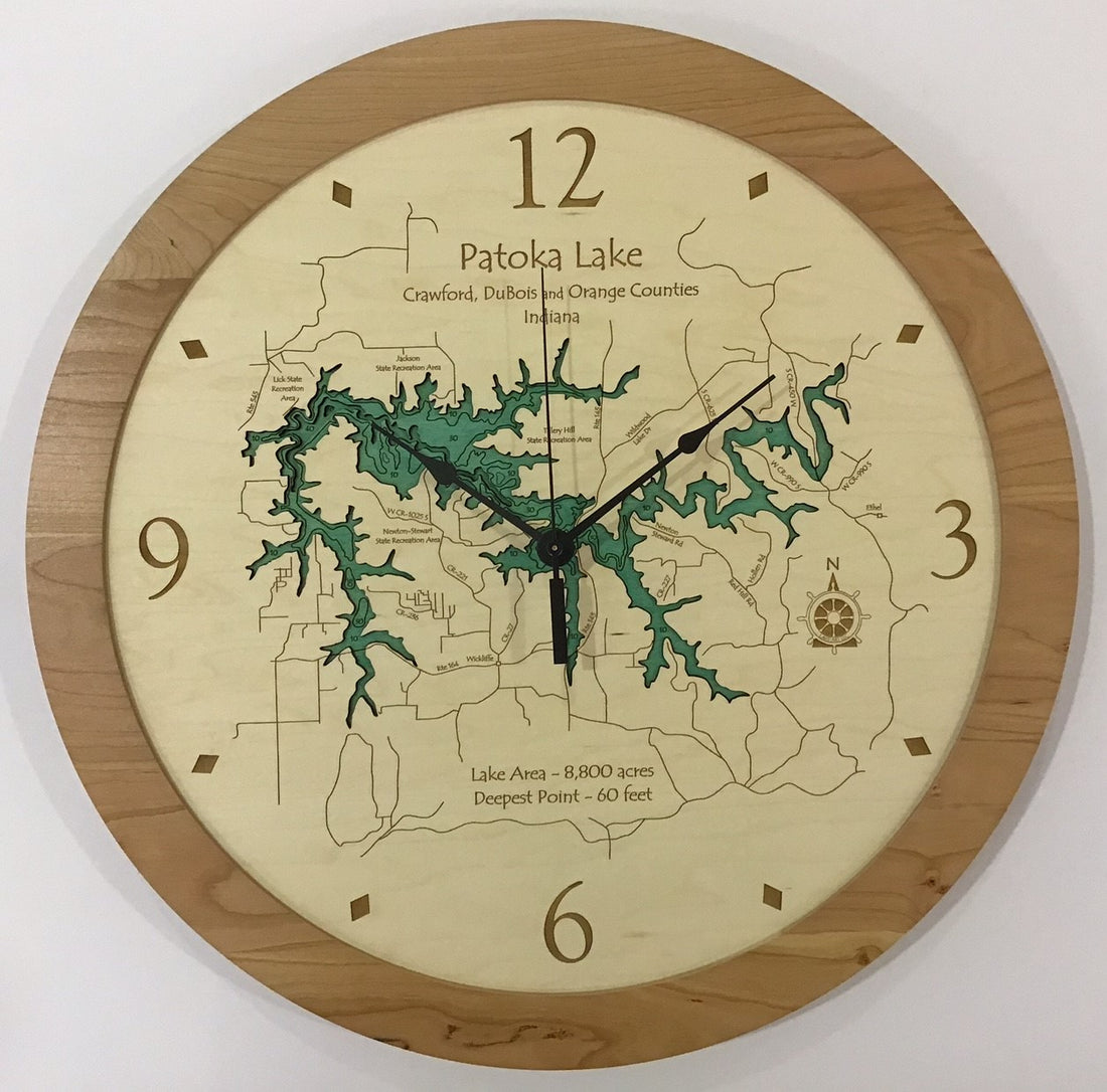 Patoka Lake - Custom Wooden Lake Clock - Indiana - Time Square Clock Shop