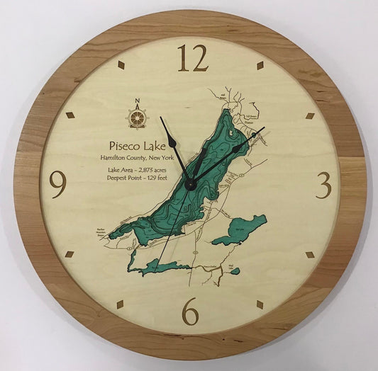 Lake Clock - Piseco Lake NY Lake Map Clock