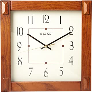 Seiko Clock - QXA469BLH - Square Medium Brown Wood Wall Clock