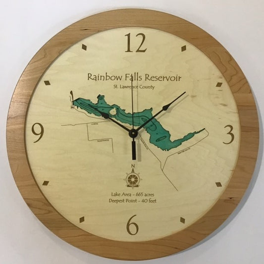 Lake Clock - Rainbow Falls Reservoir NY Lake Map Clock
