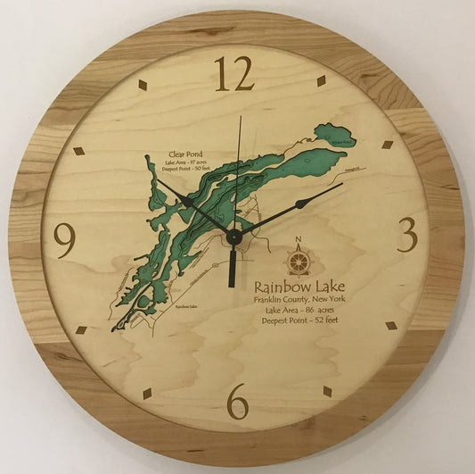 Lake Clock - Rainbow Lake NY Lake Map Clock
