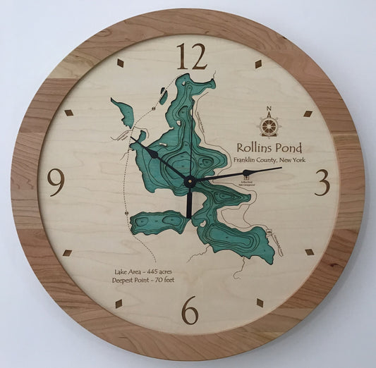 Lake Clock - Rollins Pond NY Lake Map Clock