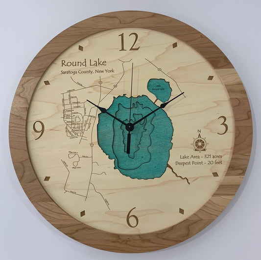 Lake Clock - Round Lake NY Wall Lake Map Clock