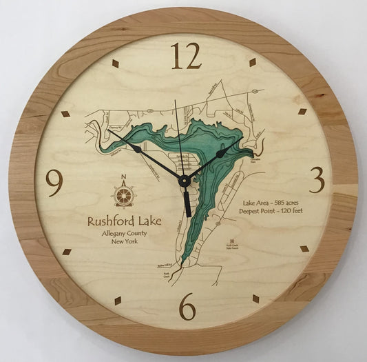 Lake Clock - Rushford Lake NY Lake Map Clock