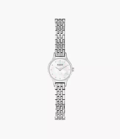 Skagen Watch - Ladies’ Silver Anita - SKW3190 featuring a round white dial with dot indices and a silver-tone multi-link bracelet.