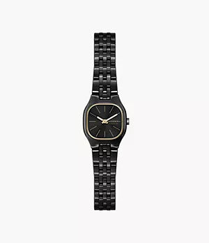 Black Skagen Watch - Ladies’ Mellum - SKW3193 with a square face, gold-tone bezel, and a link bracelet.