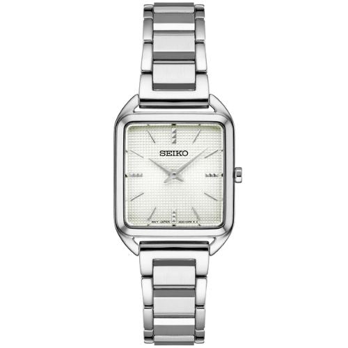 Silver Unisex Adult SWR073 Seiko watch with a square face on a white background
